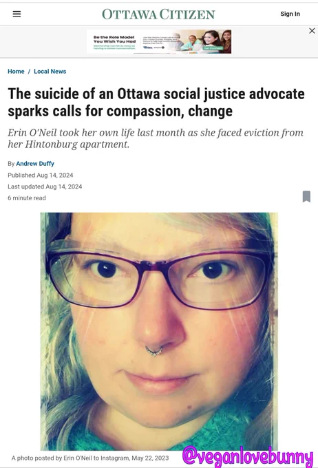 Ottawa Citizen 2024: social justice advocate erin o'neil took her life last month as she faced eviction from her hintonburg apartment
