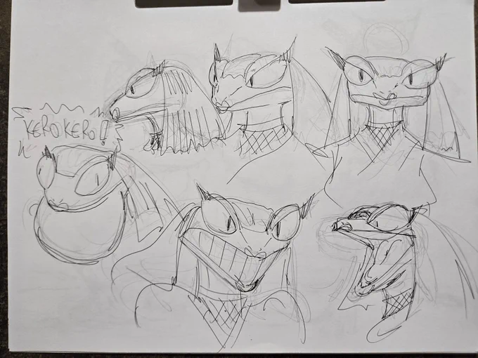 Variois portrait sketches of a frog ninja.