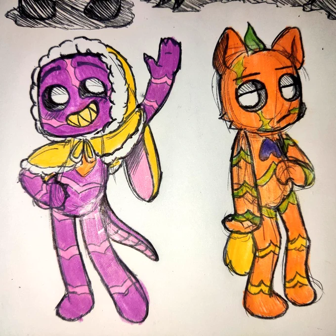 Matched skins because I say so
I think I should redesing them cuz they're not objects or smth 
What objects should I use for them?
Also, Jack looks like Gourdy he's just a dude