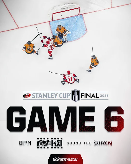 Graphic promoting SCF Game 6, Canes at Knights, at 8 PM 