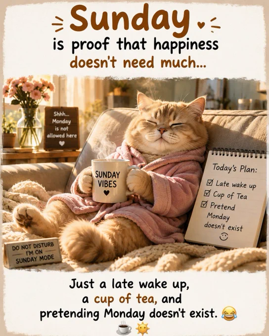 Sunday mood: ☕😌

Wake up late.
Drink tea.
Pretend Monday is just a rumor. 😂🌿