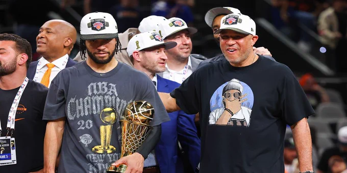 Jalen Brunson celebrating Knicks NBA title win with dad Rick is so cool