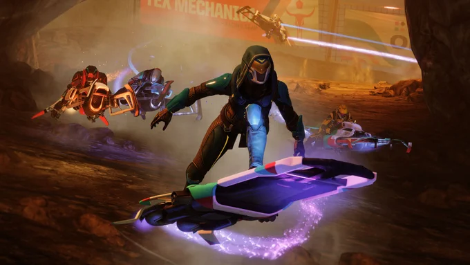 Sparrow Riders racing through the rocky canyons of Venus in the Sparrow Racing League activity.