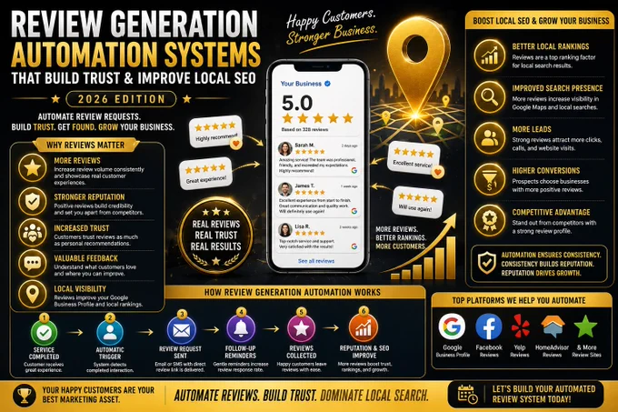 Learn how review generation automation helps businesses increase reviews, build trust, improve local SEO, and attract more customers.