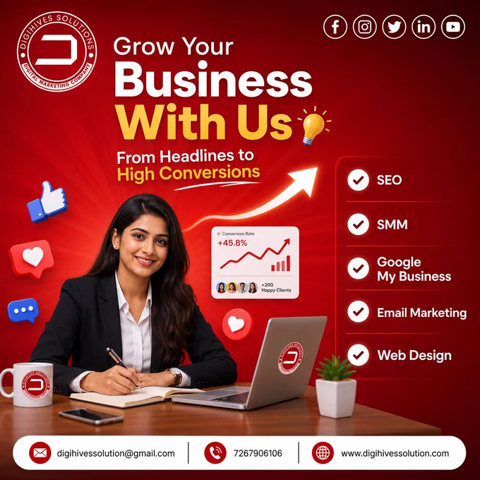 🚀 Digihives Solutions.✅ | Best Digital Marketing Company in Varanasi | SEO Company | Social Media Marketing Agency

Grow your business with result-driven digital marketing services! From SEO and Social Media Marketing to Website Development and Lead Generation, we help brands build a strong online presence and achieve measurable growth.

📞 Connect With Us Today!
📲 072679 06106
📩 digihivessolution@gmail.com
🌐 digihivessolution.com

💡 Your Success is Our Digital Mission!
Let us take your business to the next level with innovative digital strategies and powerful marketing solutions.

#DigihivesSolutions #DigitalMarketing #DigitalMarketingCompany #SEOCompany #SocialMediaMarketing #Varanasi #BestDigitalMarketingCompany #SEOServices #OnlineMarketing #WebsiteDevelopment #GoogleAds #BrandPromotion #BusinessGrowth #LeadGeneration #ContentMarketing #DigitalSuccess #MarketingAgency #VaranasiBusiness #GrowYourBusiness #YourSuccessOurMission
