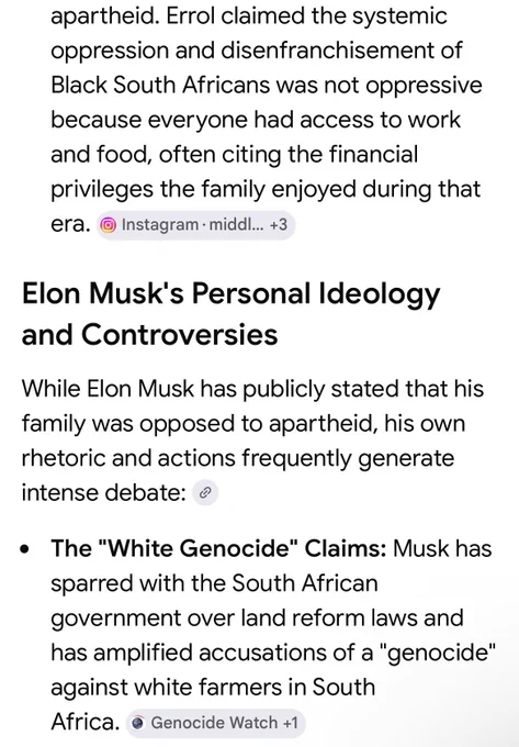 Elon Musk's Personal Ideology and ControversiesWhile Elon Musk has publicly stated that his family was opposed to apartheid, his own rhetoric and actions frequently generate intense debate:The "White Genocide" Claims: Musk has sparred with the South African government over land reform laws and has amplified accusations of a "genocide" against white farmers in South Africa.Anti-DEI Stance: He is a vocal opponent of Diversity, Equity, and Inclusion (DEI) initiatives, which he frequently criticizes as the "woke mind virus". He has used his social media platform to promote the idea that systemic racism against white people is concerning, a stance frequently scrutinized by civil rights organizations.