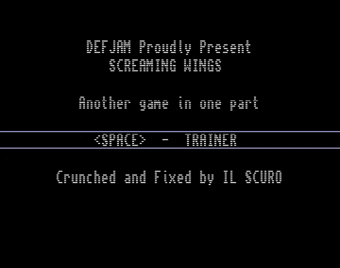 Screenshot of "Screaming Wings" - Crack and Trainer ( 1): Defjam - Published by Red Rat on Commodore Amiga (1987)