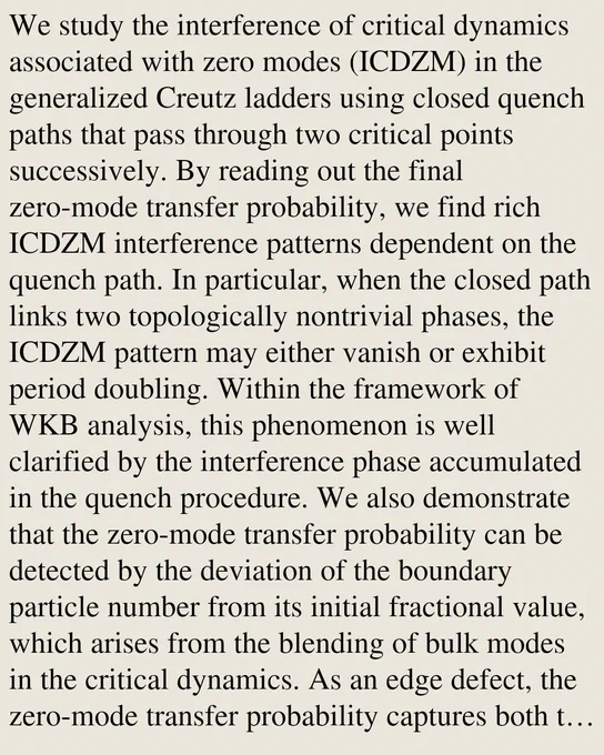 We study the interference of critical dynamics associated with zero modes (ICDZM) in the generalized Creutz ladders using closed quench paths that pass through two critical points successively. By reading out the final zero-mode transfer probability, we find rich ICDZM interference patterns dependent on the quench path. In particular, when the closed path links two topologically nontrivial phases, the ICDZM pattern may either vanish or exhibit period doubling. Within the framework of WKB analysis, this phenomenon is well clarified by the interference phase accumulated in the quench procedure. We also demonstrate that the zero-mode transfer probability can be detected by the deviation of the boundary particle number from its initial fractional value, which arises from the blending of bulk modes in the critical dynamics. As an edge defect, the zero-mode transfer probability captures both the ICDZM oscillation and the known anomalous defect production in a non-closed quench path. These re