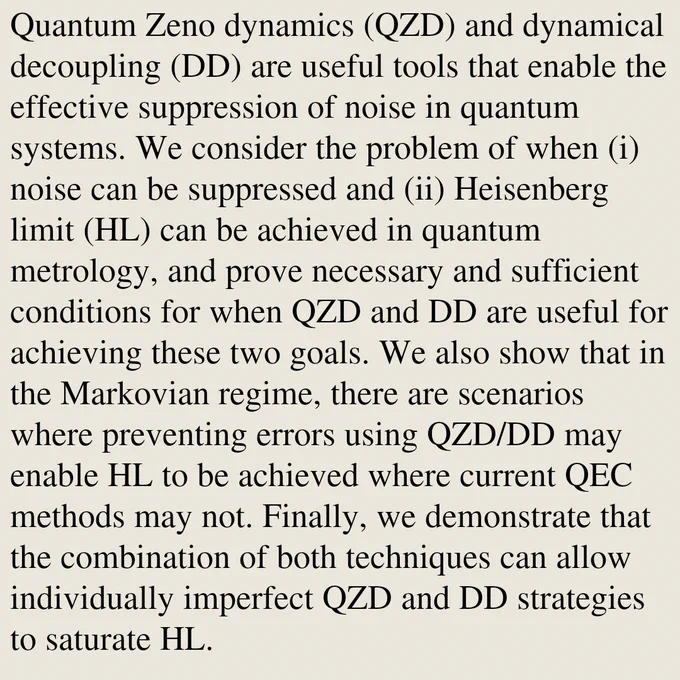 Quantum Zeno dynamics (QZD) and dynamical decoupling (DD) are useful tools that enable the effective suppression of noise in quantum systems. We consider the problem of when (i) noise can be suppressed and (ii) Heisenberg limit (HL) can be achieved in quantum metrology, and prove necessary and sufficient conditions for when QZD and DD are useful for achieving these two goals. We also show that in the Markovian regime, there are scenarios where preventing errors using QZD/DD may enable HL to be achieved where current QEC methods may not. Finally, we demonstrate that the combination of both techniques can allow individually imperfect QZD and DD strategies to saturate HL.