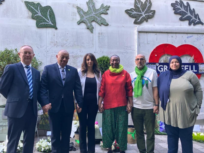 David Davies, Chair of the Aberfan Memorial Charity, Lord Boateng, Co-chair of the Grenfell Tower Memorial Commission, Samia Badani, Community Representative, Thelma Stober, Co-chair of the Grenfell Tower Memorial Commission,  Abbas Dadou and Susan Al-Safadi, Community Representatives