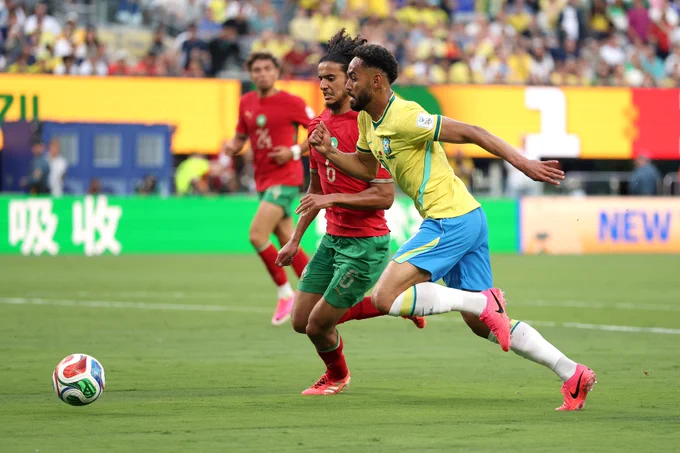 Matheus Cunha in action for Brazil v Morocco at the World Cup.
