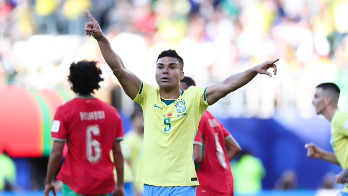 Casemiro in action for Brazil v Morocco at the World Cup.