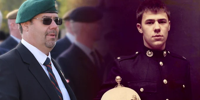 Two photos of Alan side by side, today and when he was in service