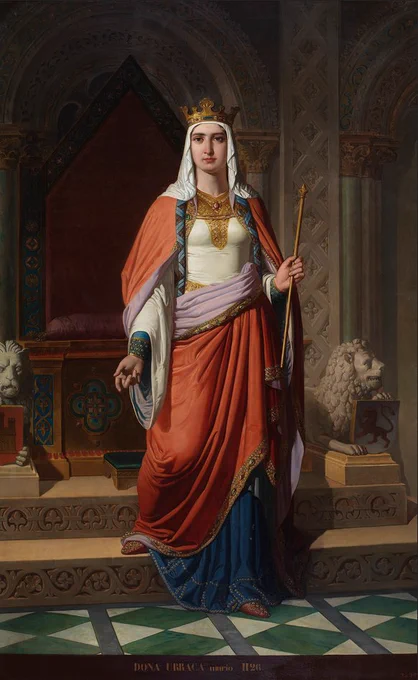 Retrato imaginario de la reina Urraca I, pintado por Carlos Múgica y Pérez en 1857 y conservado en el Congreso de los Diputados