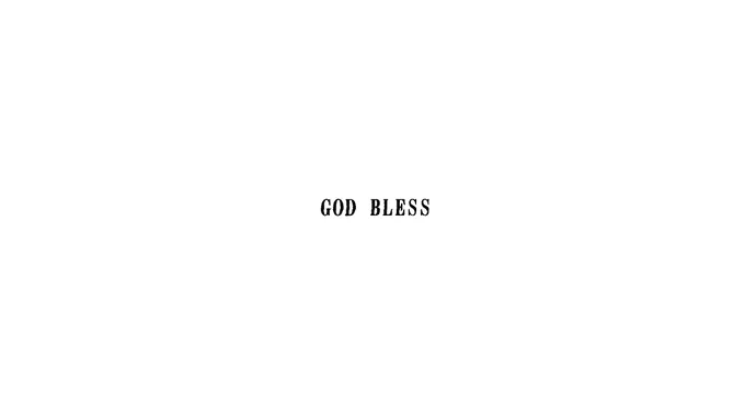 画像は白い背景に黒い文字で「GOD BLESS」と書かれています。文字は中央に配置されており、フォントは太めでシンプルなデザインです。