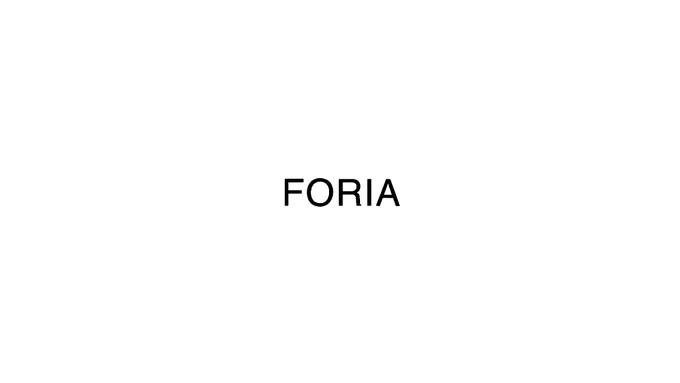 画像は白い背景に黒い文字で「FORIA」と書かれています。シンプルなデザインで、特に装飾や他の要素はありません。
