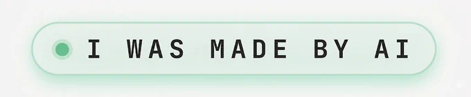 A rounded badge with a light green background displays the text "I WAS MADE BY AI" in bold black letters.