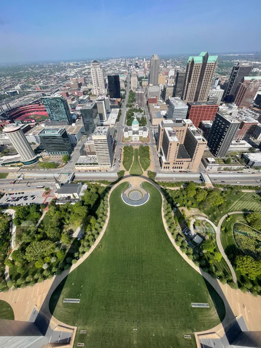 View from the top of the Gateway Arch over St. Louis.