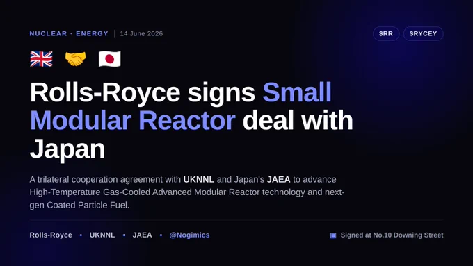 News card: Rolls-Royce signs Small Modular Reactor cooperation deal with UKNNL and Japan’s JAEA, signed at No.10 Downing Street