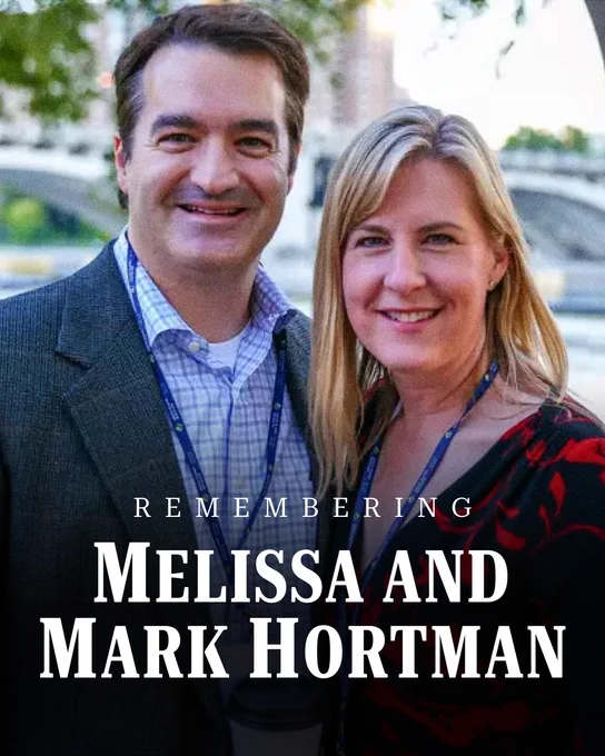 A graphic featuring an image of Minnesota Speaker Emerita Melissa Hortman and her husband Mark. Text on screen reads, "Remembering Melissa and Mark Hortman."