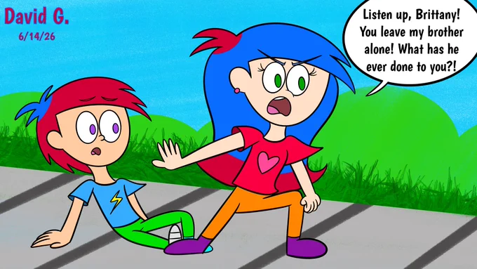 Description:

Molly noticed that her arch-rival, Brittany Nefferton, was picking on her brother Simon, because she believes that girls are more superior than boys and was mocking him. Thankfully, Mol came to her brother’s defense and told her off.