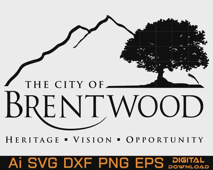 🌳🏔️ A clean and elegant logo design featuring a majestic mountain silhouette and a strong heritage tree, representing the natural beauty, history, and growth of Brentwood. The sophisticated typography and minimalist black-and-white style create a timeless and professional visual identity that reflects Heritage, Vision, and Opportunity.
