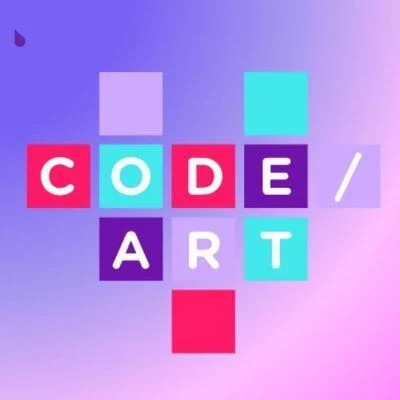 The Code/Art logo features the letters that spell out the words "code" and "art." The boxes are different colors.