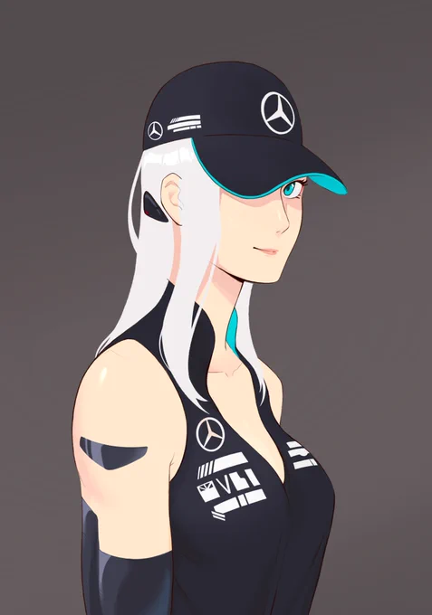 Original character in an outfit inspired by the Mercedes Formula 1 team