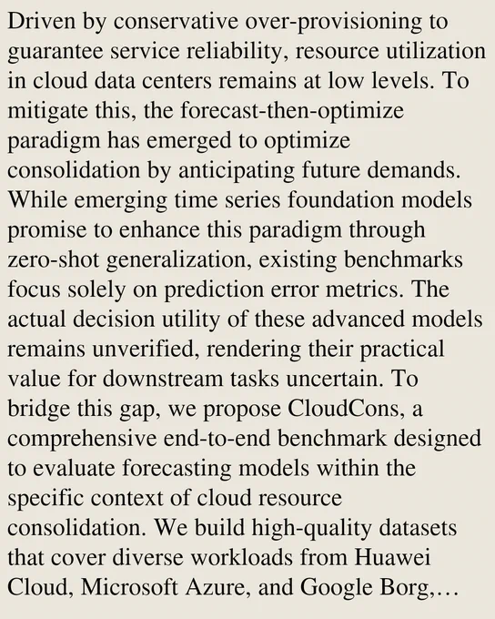Driven by conservative over-provisioning to guarantee service reliability, resource utilization in cloud data centers remains at low levels. To mitigate this, the forecast-then-optimize paradigm has emerged to optimize consolidation by anticipating future demands. While emerging time series foundation models promise to enhance this paradigm through zero-shot generalization, existing benchmarks focus solely on prediction error metrics. The actual decision utility of these advanced models remains unverified, rendering their practical value for downstream tasks uncertain. To bridge this gap, we propose CloudCons, a comprehensive end-to-end benchmark designed to evaluate forecasting models within the specific context of cloud resource consolidation. We build high-quality datasets that cover diverse workloads from Huawei Cloud, Microsoft Azure, and Google Borg, capturing distinct service characteristics ranging from synchronized diurnal rhythms to stochastic, pulse-like bursts and high-freq