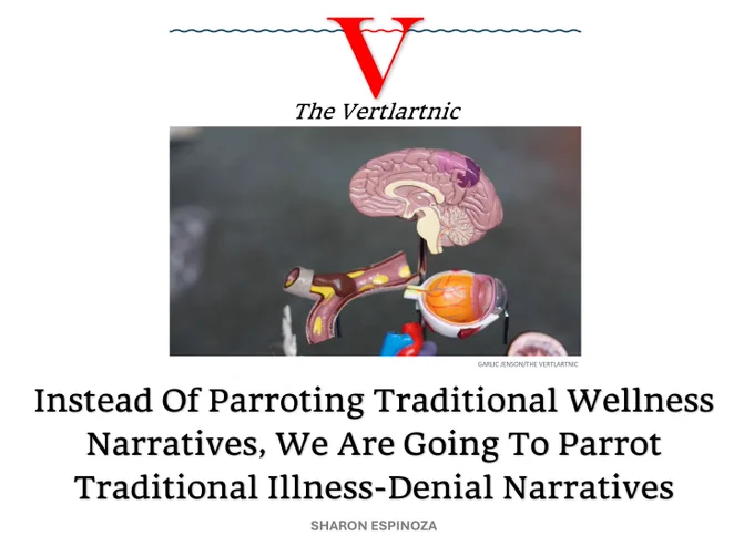 A model of the brain
Headline:
Instead Of Parroting Traditional Wellness Narratives, We Are Going To Parrot Traditional Illness-Denial Narratives
Story by Garlic Jensen and Sharon Espinoza

photo from Unsplash