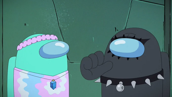 A screenshot of Cyan and Black from the Among Us Show.