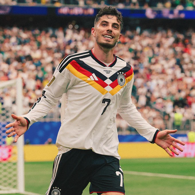 Kai Havertz celebrates scoring his second goal for Germany against Curacao.