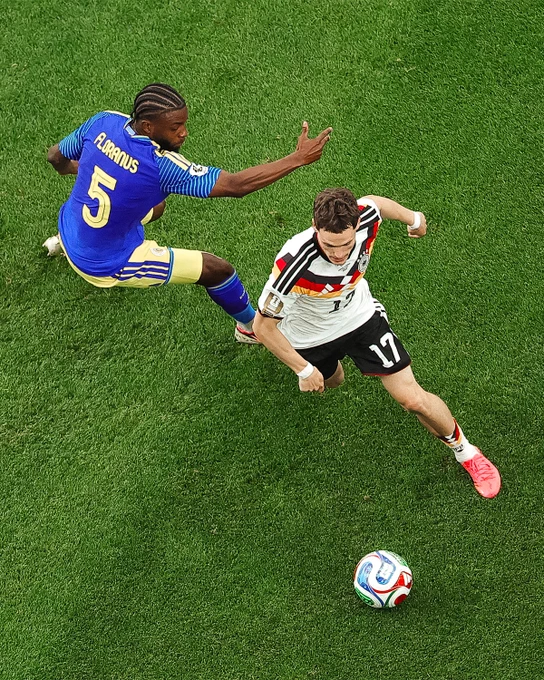 Photography of Florian Wirtz during Germany vs Curacao at the 2026 World Cup. The final score was 7-1 to Germany.