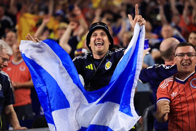 Scotland fans cheer for their team during their FIFA World Cup 2026 match against Haiti.