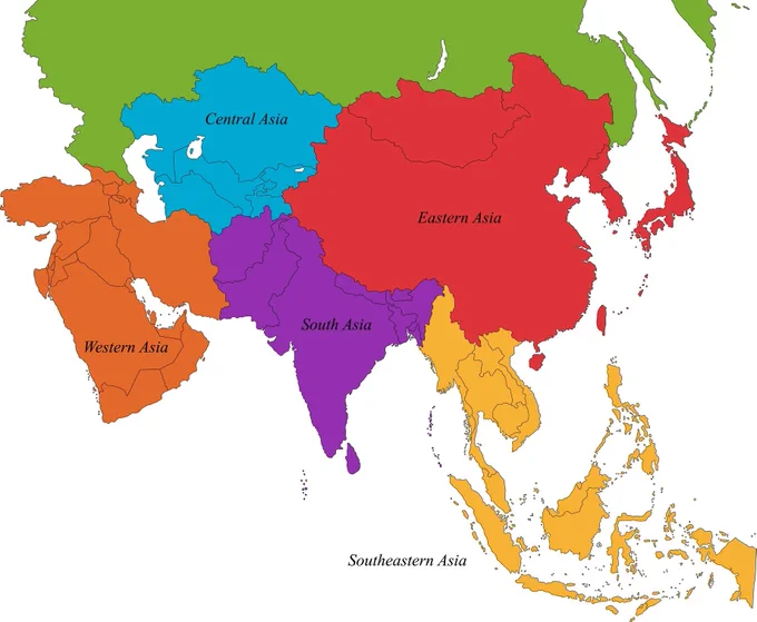 Regions of Asia Map