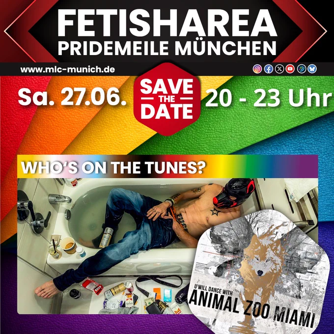 Das Bild zeigt eine Veranstaltungsankündigung für eine Fetisch-Veranstaltung in München, die am 27.06. stattfindet.