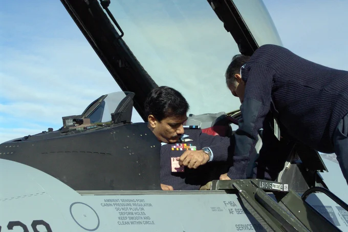 Air Commodore Syed Hassan Raza in cockpit of an A model.