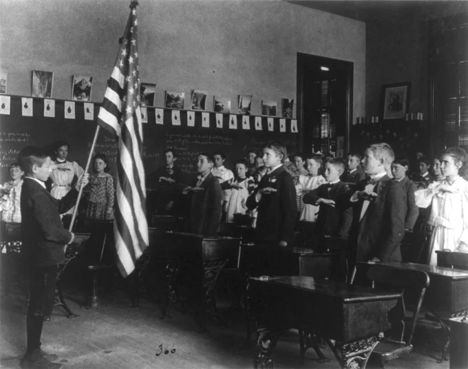 : Students pledging to the flag, 1899, 8th Division, Washington, D.C. Part of the Frances Benjamin Johnston 1890 - 1900 Washington, D.C., school survey.