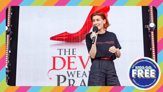 A photo of The Devil Wears Prada performing at West End Live. The image has a colourful border and roundel in the bottom right corner which reads 'Kids go free, OfficialLondonTheatre.com'