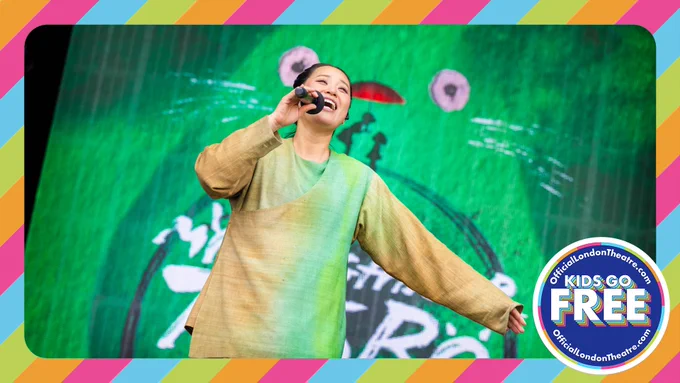 A photo of My Neighbour Totoro a performing at West End Live. The image has a colourful border and roundel in the bottom right corner which reads 'Kids go free, OfficialLondonTheatre.com'