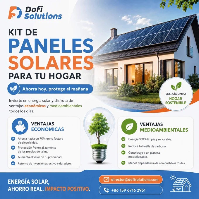 🌞 𝗦𝗼𝗹 𝗾𝘂𝗲 𝗽𝗮𝗴𝗮𝘀… 𝗼 𝘀𝗼𝗹 𝗾𝘂𝗲 𝘁𝗲 𝗽𝗮𝗴𝗮.⁣
⁣
En 𝗗𝗢𝗙𝗜 𝗦𝗢𝗟𝗨𝗧𝗜𝗢𝗡𝗦 te ayudamos a convertir los rayos del sol en ahorro real en tu factura eléctrica.⁣
⁣
🔋 Kit de paneles solares para tu hogar:⁣
⁣
✅ Reduce hasta un 90% tu gasto en luz.⁣
✅ Cuida el planeta mientras cuidas tu bolsillo.⁣
✅ Energía limpia, sin esperar subsidios ni apagones.⁣
⁣
📉 Invierte una vez. Disfruta por años.⁣
⁣
📞 Pide tu asesoría sin compromiso hoy mismo:⁣
✉️ director@dofisolutions.com⁣⁣⁣⁣⁣⁣⁣⁣⁣⁣⁣⁣⁣⁣⁣⁣⁣⁣⁣⁣⁣⁣⁣⁣⁣⁣⁣⁣⁣⁣⁣⁣⁣⁣
📞  86 159 6716 2951⁣⁣⁣⁣⁣⁣
⁣
𝗗𝗢𝗙𝗜 𝗦𝗢𝗟𝗨𝗧𝗜𝗢𝗡𝗦 – Energía que transforma tu casa… y tu futuro.⁣
