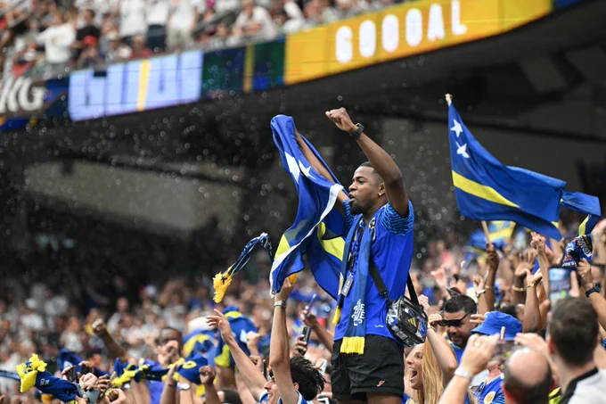 Curaçao fans celebrate after their goal against Germany at FIFA World Cup 2026.