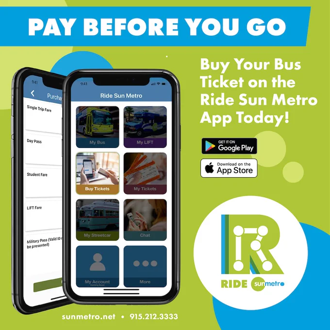 Mobile phones displaying the Ride Sun Metro app along with caption text