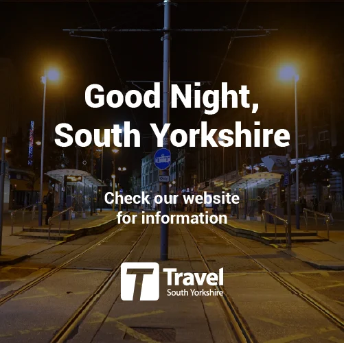 Tram tracks and shelters advertising travelsouthyorkshire.com