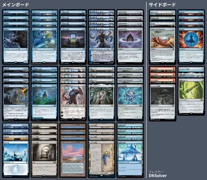 4 Ancient Tomb
4 Hullbreacher
4 Saprazzan Skerry
4 Echo of Eons
1 Mox Opal
4 Urza's Saga
4 Day's Undoing
4 Narset, Parter of Veils
2 Sea Gate Restoration
4 Lotus Petal
1 Snow-Covered Island
4 Force of Will
1 Aether Spellbomb
4 Sink into Stupor
4 Seat of the Synod
3 Chrome Mox
3 Lion's Eye Diamond
1 Pithing Needle
4 Karn, the Great Creator


1 Liquimetal Coating
4 Force of Negation
1 Ensnaring Bridge
1 Walking Ballista
1 Lion's Eye Diamond
1 Tormod's Crypt
1 Mycosynth Lattice
1 Skysovereign, Consul Flagship
1 Disruptor Flute
3 Gut Shot