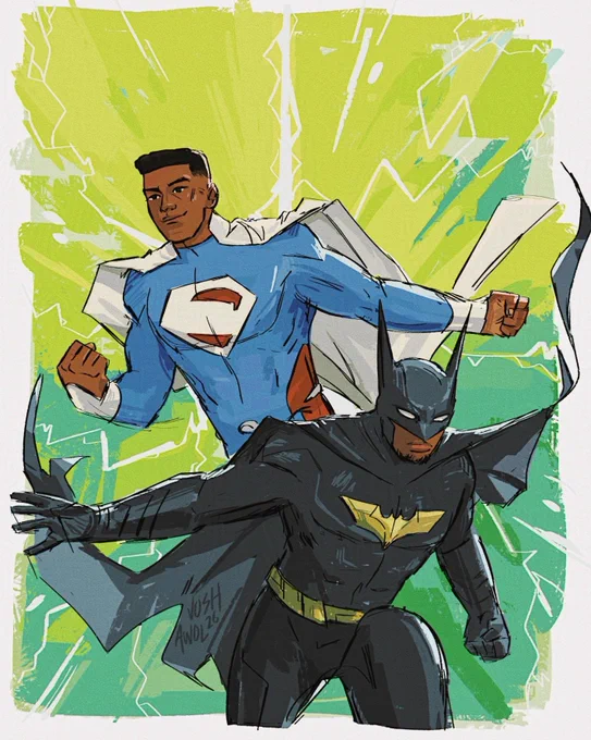 Superman and Batman spring into action.