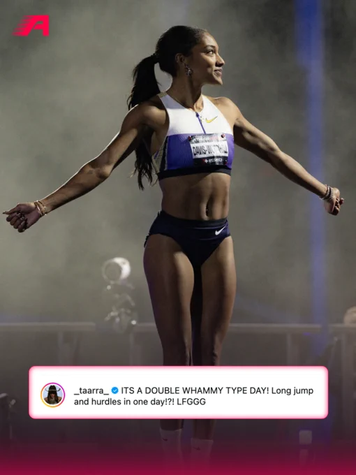 An athlete stands confidently, ready for a day of long jump and hurdles. The setting conveys determination and excitement.