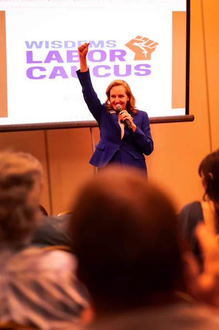 Kelda Roys speaking to the Labor Caucus at WisDems Convention