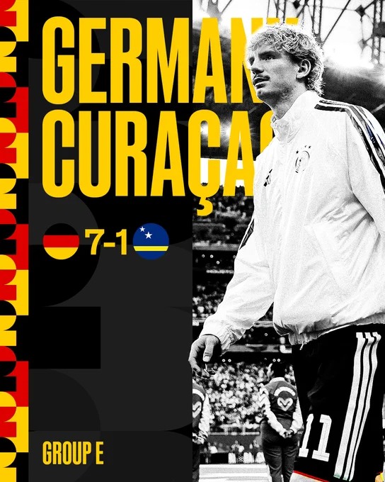 Germany 7-1 Curaçao. Nick Woltemade pictured. 