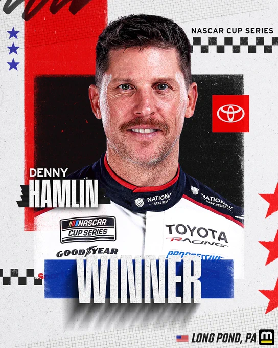 Denny Hamlin wins the race at Pocono Raceway.